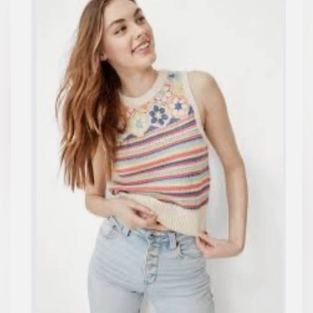 American Eagle | NWT Multicolored Ribbed Embellished crocheted Tank Top size XS